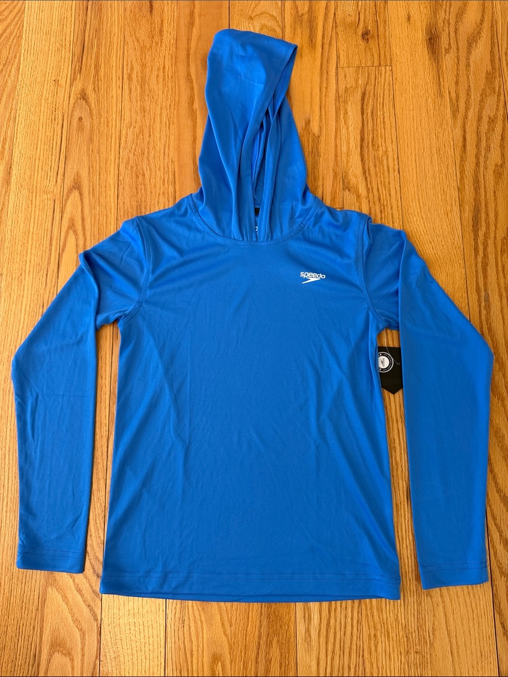 NWT Speedo Boys Blue Hooded Swim Top Rash Guard Sun Protection Size Med (10/12)